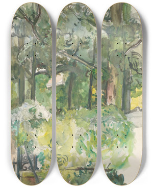 Triptych art skateboard deck of Barbara Elisabeth Van Houten Gezicht In Tuin_2 by Barbara Elisabeth Van Houten (1863-1950)