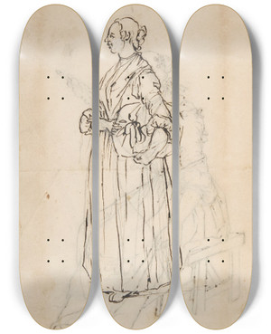 Triptych art skateboard deck of Giacomo Ceruti A Woman Holding A Bundle by Giacomo Ceruti (1698-1767)