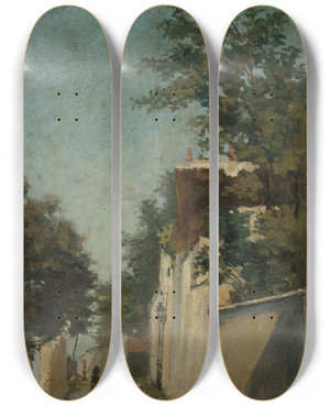 Triptych art skateboard deck of Louis Hista La Rue Saintvincent Montmartre 18Me Arrondissement by Louis Hista (1851-1934)