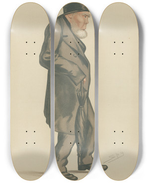Triptych art skateboard deck of Leslie Matthew Ward Politicians Ninetyone The Earl Of Mountcashell September 8 1883 by Leslie Matthew Ward (1851-1922)