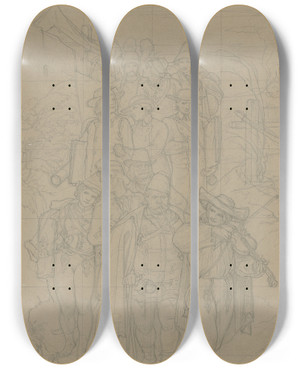 Triptych art skateboard deck of Eduard Von Steinle Die Mehreren Wehmller by Eduard Von Steinle (1810-1886)
