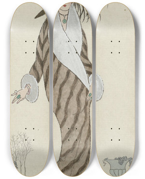 Triptych art skateboard deck of George Barbier Manteau De Zibelin by George Barbier (1882-1932)