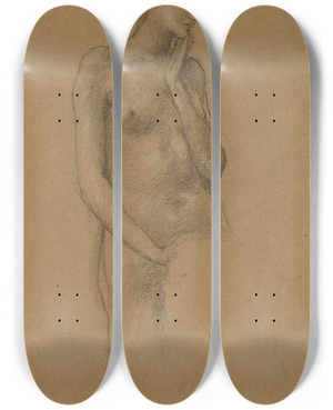 Triptych art skateboard deck of Sir Edward Coley Burnejones Study Of Female Nude For The Hill Fairies In Arthur In Avalon_2 by Sir Edward Coley Burne-Jones (1833-1898)