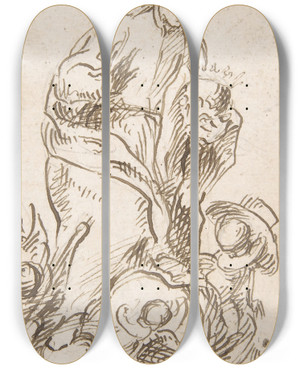 Triptych art skateboard deck of Pedro Duque Y Cornejo Saint Francis Borja by Pedro Duque Y Cornejo (1677-1757)