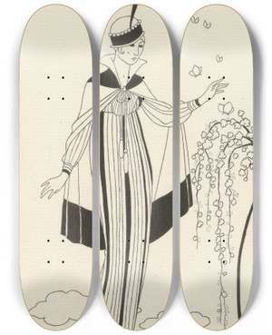 Triptych art skateboard deck of George Barbier Journal Des Dames Et Des Modes Costumes Parisiens 1914 No 150 by George Barbier (1882-1932)