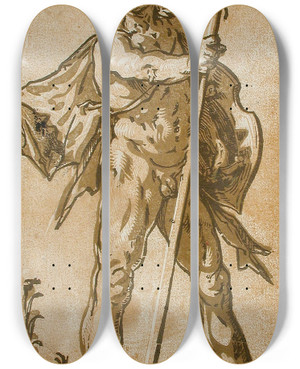 Triptych art skateboard deck of Hendrick Goltzius Mars_1 by Hendrick Goltzius (1558-1617)