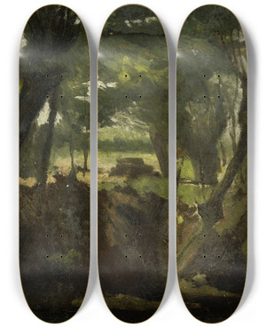 Triptych art skateboard deck of George Hendrik Breitner View In The Woods by George Hendrik Breitner (1857-1923)