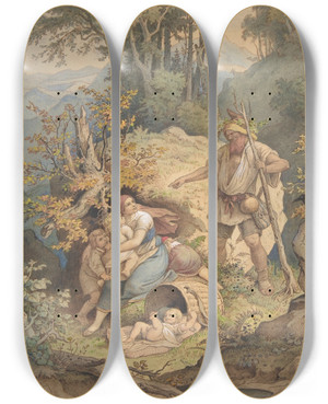 Triptych art skateboard deck of Adrian Ludwig Richter Rbezahl by Adrian Ludwig Richter (1803-1884)