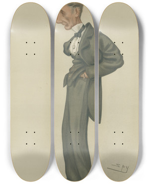 Triptych art skateboard deck of Leslie Matthew Ward Politicians Chorus Admiral Sir William Edmonstone March 8 1879 by Leslie Matthew Ward (1851-1922)