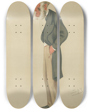 Triptych art skateboard deck of Leslie Matthew Ward Politicians Hook And Eye Lord Vivian 19 August 1876 by Leslie Matthew Ward (1851-1922)