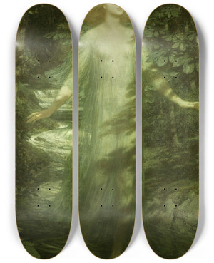 Triptych art skateboard deck of Frank Dicksee The Moon Maiden by Frank Dicksee (1853-1928)