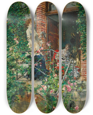 Triptych art skateboard deck of Giovanni Boldini On The Terrace by Giovanni Boldini (1842-1931)