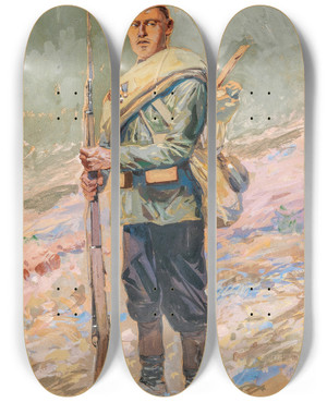 Triptych art skateboard deck of Franz Roubaud Russischer Infanterist by Franz Roubaud (1856-1928)