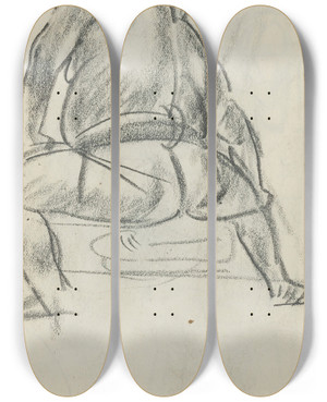 Triptych art skateboard deck of Alexandre Jacovleff Japanese Figure_5 by Alexandre Jacovleff (1887-1938)