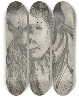 Triptych art skateboard deck of Pekka Halonen Young Man Deep In Thought by Pekka Halonen (1865-1933)