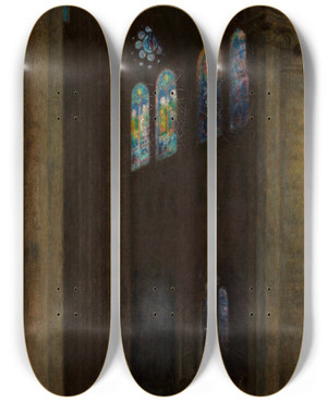 Triptych art skateboard deck of Jzef Pankiewicz Interior Of The Cathedral In Chartres by Jozef Pankiewicz (1866-1940)