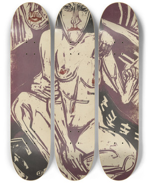 Triptych art skateboard deck of Ernst Ludwig Kirchner Melancholie Selbstbildnis Mit Erna by Ernst Ludwig Kirchner (1880-1938)