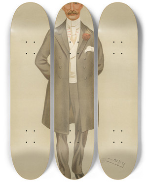 Triptych art skateboard deck of Leslie Matthew Ward Politicians Wigtownshire Sir Herbert Eustace Maxwell 28 September 1893 by Leslie Matthew Ward (1851-1922)