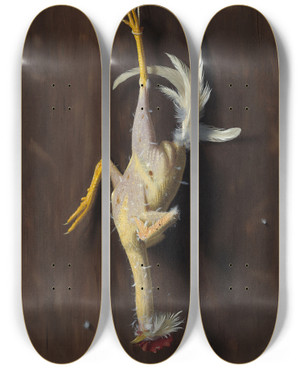 Triptych art skateboard deck of William Michael Harnett Plucked Clean by William Michael Harnett (1848-1892)