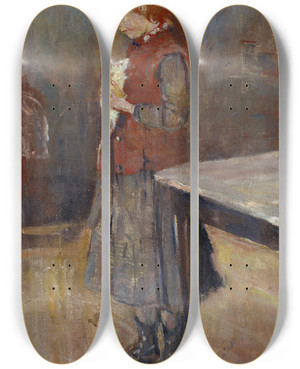 Triptych art skateboard deck of Edvard Munch Redhaired Girl With White Rat_2 by Edvard Munch (1863-1944)