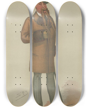 Triptych art skateboard deck of Leslie Matthew Ward Military And Navy The Royal Borough Mr Robert Richardsongardner February 17 1877 by Leslie Matthew Ward (1851-1922)