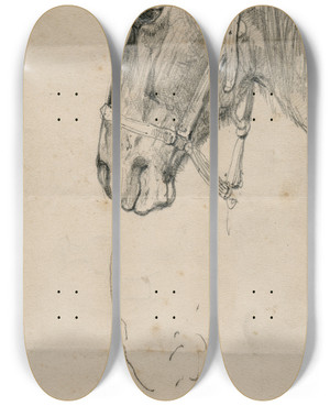 Triptych art skateboard deck of Floris Verster Horses Head by Floris Verster (1861-1927)