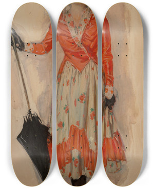 Triptych art skateboard deck of Clarence F Underwood Crossed Wires by Clarence F Underwood (1871-1929)