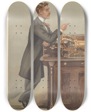 Triptych art skateboard deck of Leslie Matthew Ward Politicians The Heritage Of Wol The Rt Hon Ho Armoldforester April 24 1905 by Leslie Matthew Ward (1851-1922)