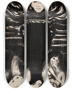 Triptych art skateboard deck of Edvard Munch The Urn by Edvard Munch (1863-1944)