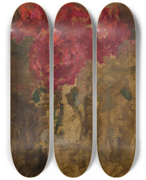 Triptych art skateboard deck of Olga Boznanska Study Of Flowers by Olga Boznanska (1865-1940)