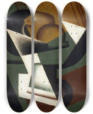 Triptych art skateboard deck of Juan Gris Dish Of Fruit by Juan Gris (1887-1927)