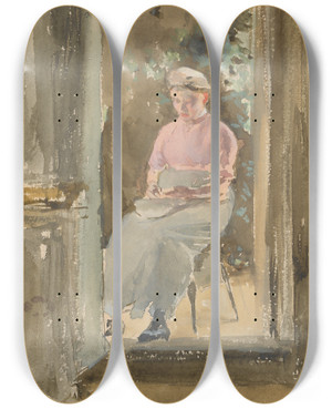 Triptych art skateboard deck of James Abbott Mcneill Whistler Pink Noteshelling Peas by James Abbott Mcneill Whistler (1834-1903)
