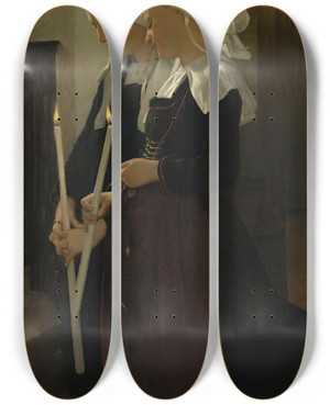 Triptych art skateboard deck of William Bouguereau Levoeu Sainteannedauray by William Bouguereau (1825-1905)