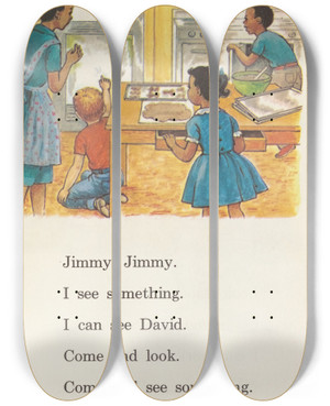 Triptych art skateboard deck of Ruth Ives Laugh With Larry Pl19 by Ruth Ives (1914)