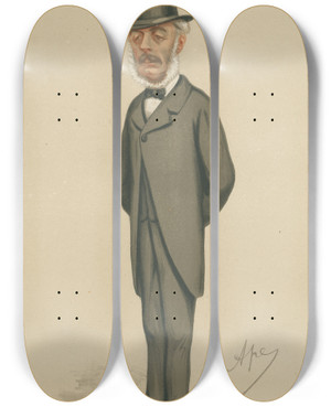 Triptych art skateboard deck of Carlo Pellegrini Politicians Amends The Rt Hon Stephen Cave October 3 1874 by Carlo Pellegrini (1839-1889)
