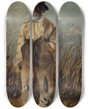 Triptych art skateboard deck of William Aiken Walker Man With One Suspender by William Aiken Walker (1838-1921)
