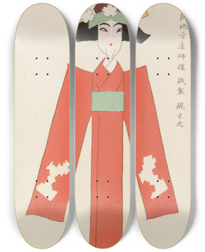 Triptych art skateboard deck of Shimizu Seif Unai No Tomo Pl 225 by Shimizu Seifu (1851-1913)