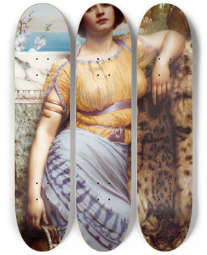 Triptych art skateboard deck of John William Godward Ionian Dancing Girl by John William Godward (1861-1922)
