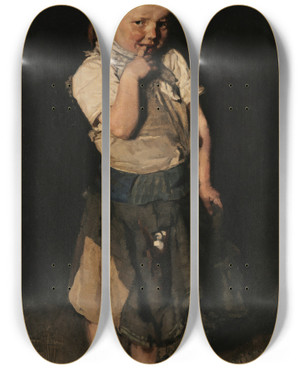 Triptych art skateboard deck of Max Liebermann The Cobblers Girl by Max Liebermann (1847-1935)