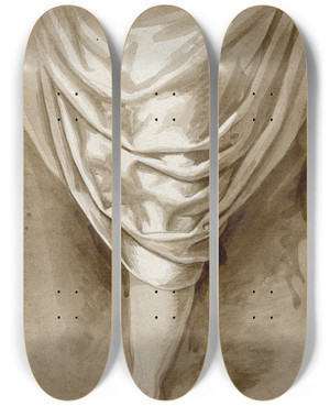 Triptych art skateboard deck of David Humbert De Superville Been Met Draperie by David Humbert De Superville (1770-1849)