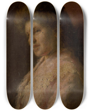 Triptych art skateboard deck of Elemr Halszhradil Portrait Of A Woman by Elemir Halasz Hradil (1873-1948)