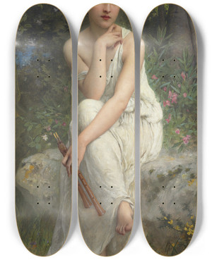 Triptych art skateboard deck of Charles Amable Lenoir The Flute Player by Charles Amable Lenoir (1860-1926)