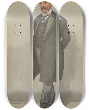 Triptych art skateboard deck of Leslie Matthew Ward Politicians The Princes Cicerone Sir Walter Lawrence 15 June 1905 by Leslie Matthew Ward (1851-1922)