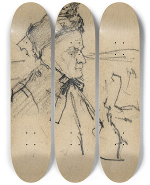 Triptych art skateboard deck of Theo Van Hoytema Oude Dame Borstbeeld by Theo Van Hoytema (1863-1917)