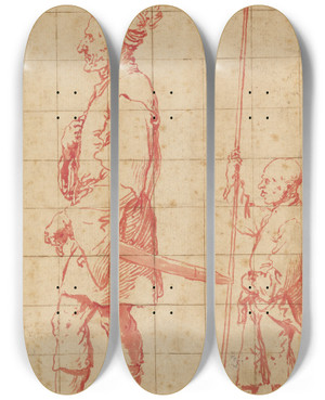 Triptych art skateboard deck of Jusepe De Ribera A Potentate Accompanied By His Halberd Bearer by Jusepe de Ribera (1591-1652)