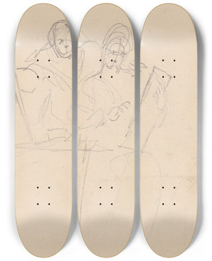 Triptych art skateboard deck of Sir Joshua Reynolds Two Figures by Sir Joshua Reynolds (1723-1792)