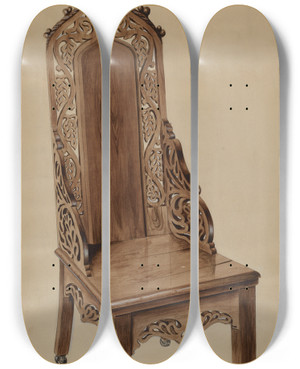 Triptych art skateboard deck of Robert Stewart Chair With Carved Grape Leaf Decoration And Gothic Top by Robert Stewart (20-)