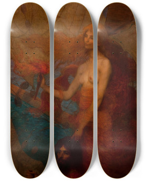 Triptych art skateboard deck of Eliseu Visconti Providence Guides Cabral by Eliseu Visconti (1866-1944)