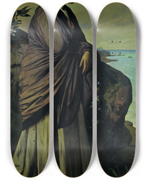 Triptych art skateboard deck of Anselm Feuerbach On The Seashore Modern Iphigenia by Anselm Feuerbach (1829-1880)