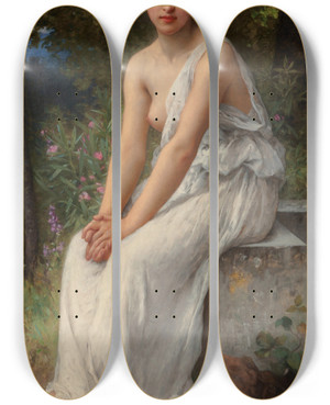 Triptych art skateboard deck of Charles Amable Lenoir Beauty In A Garden by Charles Amable Lenoir (1860-1926)